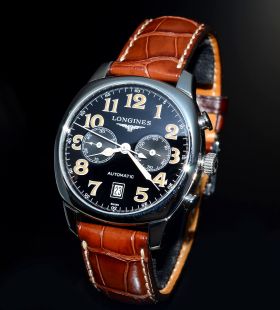 2014 Longines 41mm Spirit Chronograph Ref.L2.705.4.53.4 Black dial automatic date in Steel. B&P